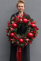 Red Dekor, klasyczny bożonarodzeniowy wieniec z chwostem, śr.65cm