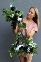 Angelo Garden White&Black, lampion nagrobny z kwiatami