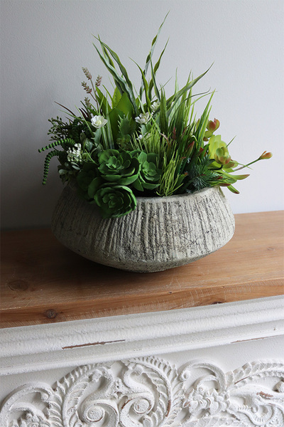 Sukulenty Hefuba, kompozycja w okrągłej donicy