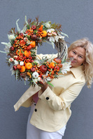 Dynie w Domu, jesienny wianek z dyniami, śr.45cm