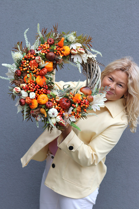 Dynie w Domu, jesienny wianek z dyniami, śr.45cm