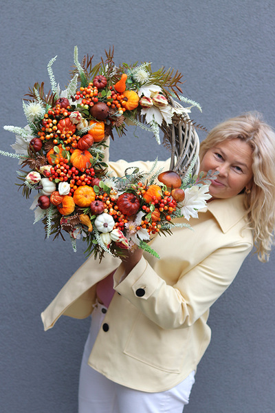 Dynie w Domu, jesienny wianek z dyniami, śr.45cm