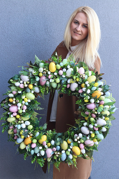 Giant Pastells Moko Easter, ogromny wielkanocny wianek na drzwi, śr.70cm  