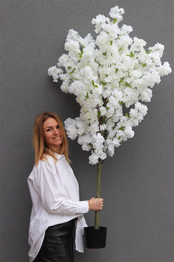 Kwitnąca Wiśnia, sztuczna roślina w doniczce, biała, wys.160cm