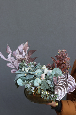 OD RĘKI Romantyczne Święta, świąteczny stroik LED, wym.37x50x35cm