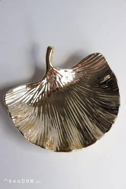 OD RĘKI Ginko A, złota patera w kształcie liścia, wym.6x20x19cm
