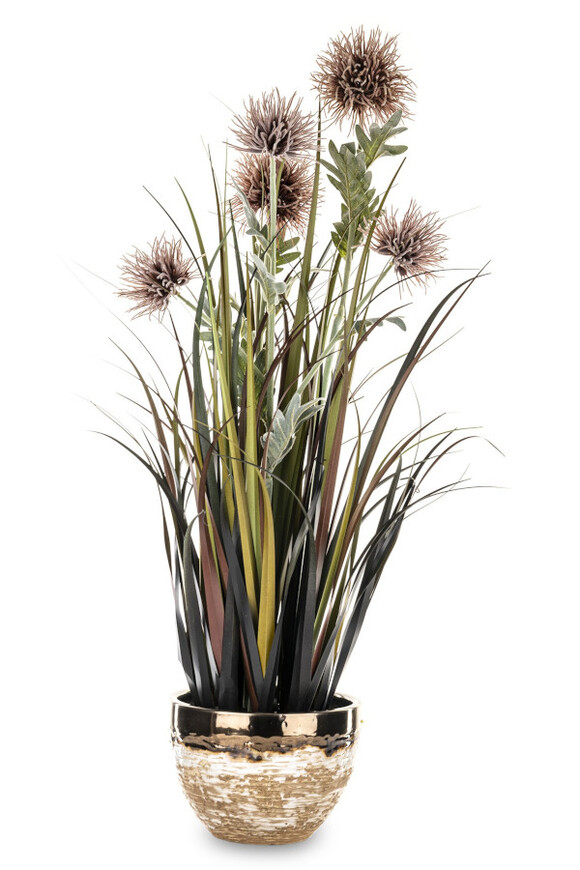 Mirela, sztuczna trawa z kwiatostanamiw donicy, wys.80cm