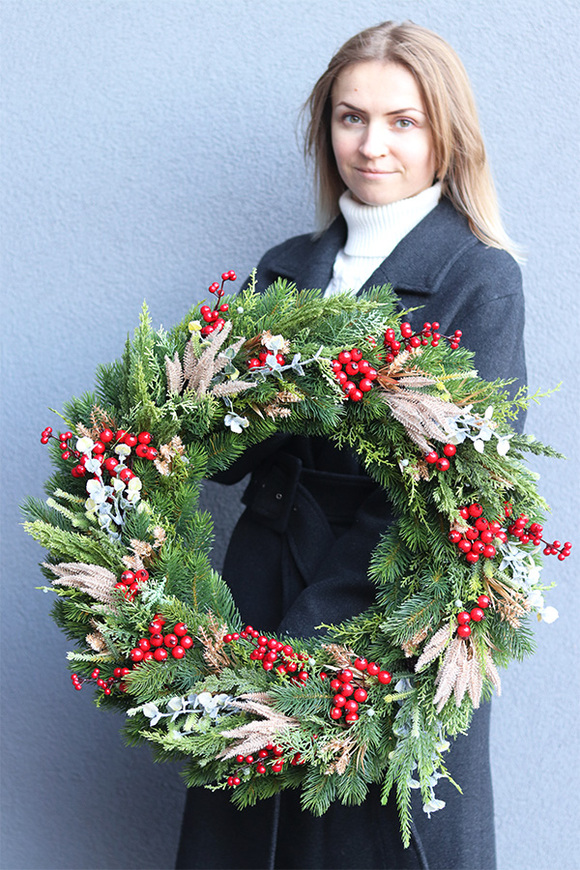 Wigilia Primosa, duży świąteczny wianek na drzwi, śr.58cm