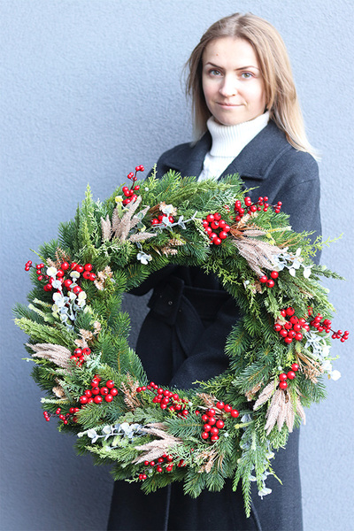 Wigilia Primosa, duży świąteczny wianek na drzwi, śr.58cm