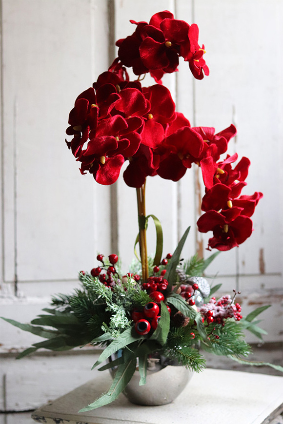dekoracja świąteczna ze storczykiem, Velurro Red, wys.64cm 