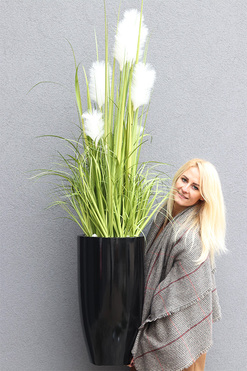Jessica Grande Fiberglass Black, sztuczna trawa w donicy, wys.160cm