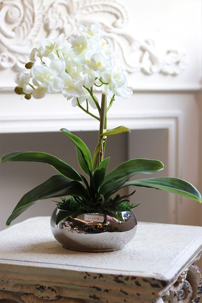 Mini Piano, sztuczny storczyk w lustrzanej donicy