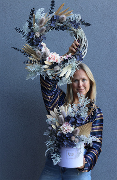 Dark Blue Modern, zestaw dekoracji kwiatowych, wianek + flowerbox