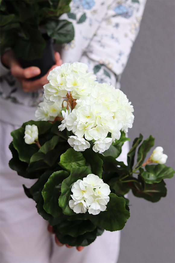 doniczkowa pelargonia Biała, wysokiej jakości sztuczne kwiaty