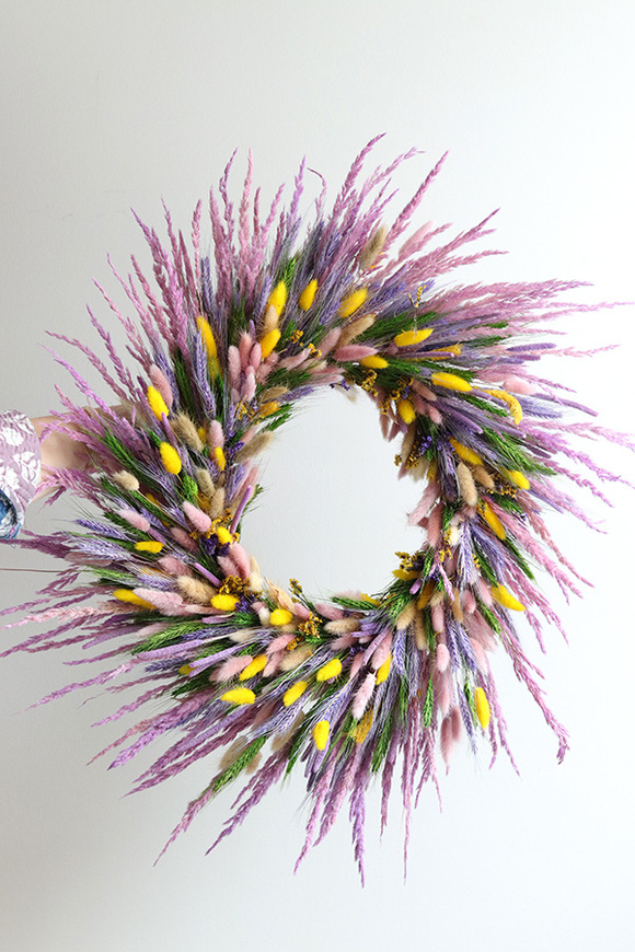 Jajo Pastelowe, dekoracyjny wianek z suszem