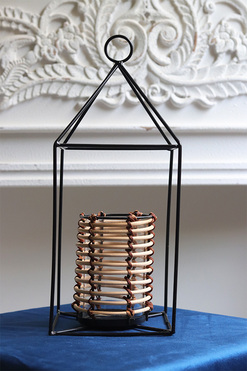 Boho C, mały, rattanowy lampion świecznik do powieszenia, wym.14.5x14.5x35cm