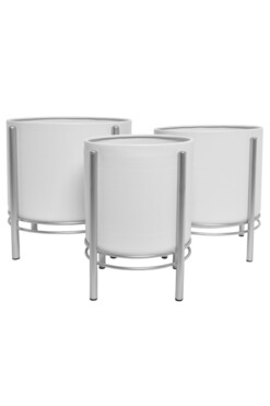Modena White&Silver, metalowa osłonka w stojaku kwietnik, kpl.3szt