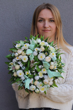 OD RĘKI Grzęda, wiosenny wianek dekoracyjny z jajkami, śr.32cm