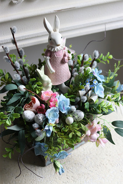 dekoracja wielkanocna w szufladzie, Zajączek Pink Girl, wym.30x33cm  