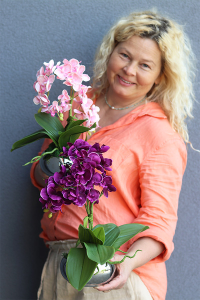 Mini Piano Silver Pink, sztuczny storczyk w lustrzanej donicy