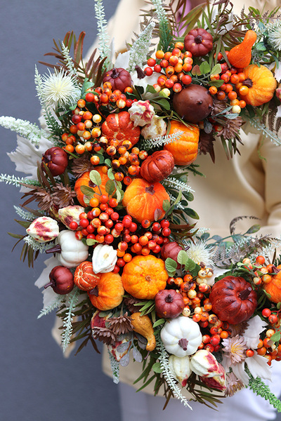 Dynie w Domu, jesienny wianek z dyniami, śr.45cm