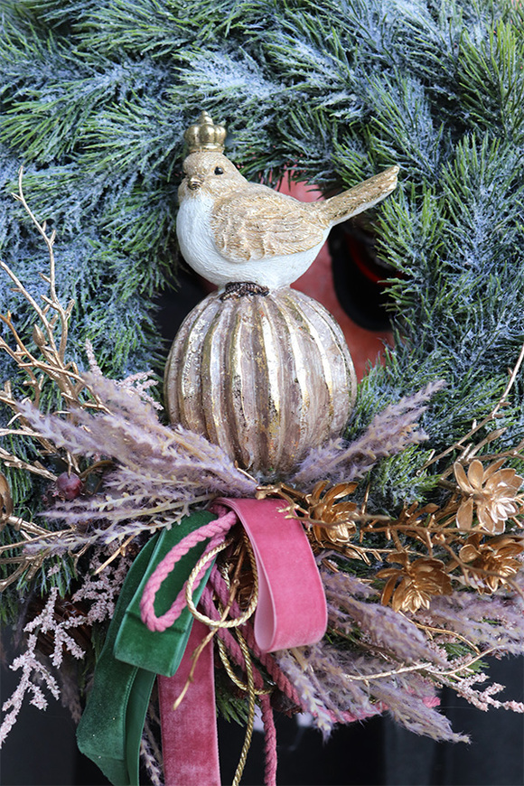 Gold Bird in Crown, zjawiskowy bożonarodzeniowy wianek, śr.35cm