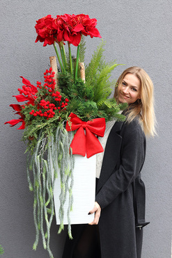 Amarylis Mediolan Red, świąteczna dekoracja podłogowa, wys.120cm