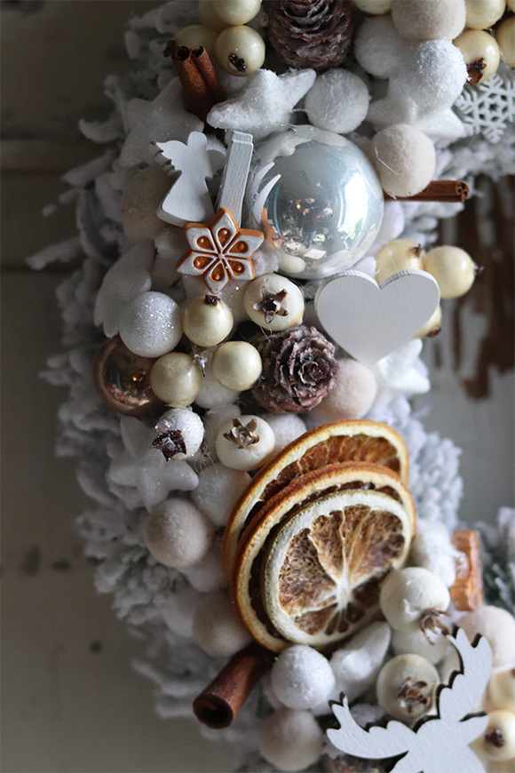 biały wianek zimowy, White Snow, śr.38cm 