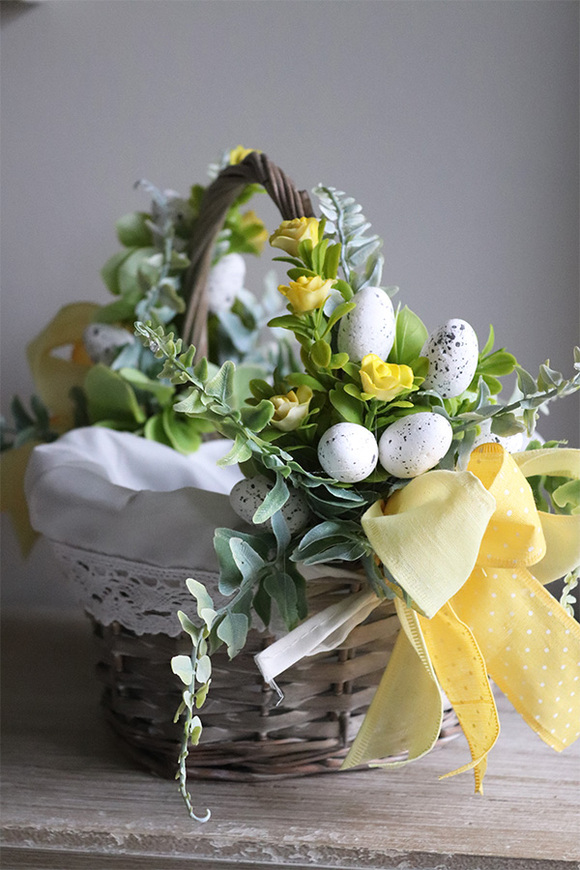 dekorowany koszyczek wielkanocny z serwetką, Yellow Spring, wys.24cm