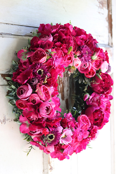 Fuksjano, różowy wianek, śr.44cm