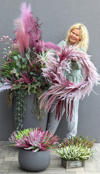 Wrzosowisko, dekoracja jesienna w donicy fiberglass