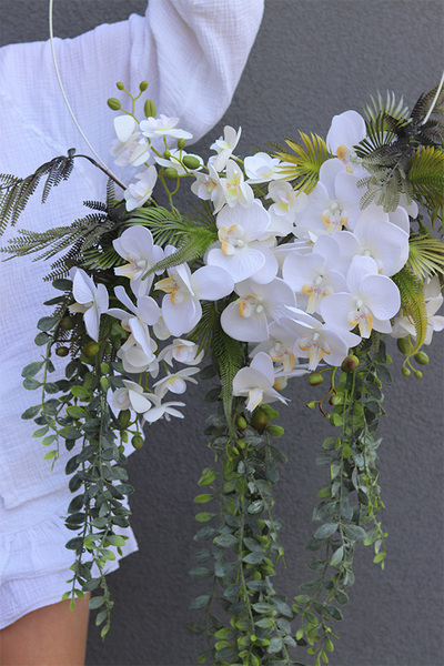 wianek kwiatowy, Subtelle Sibille Hortense Orchid, na obręczy o śr.50cm