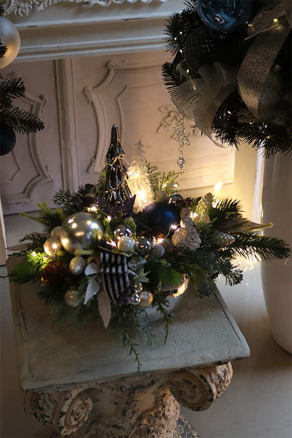 Blue Xmas, granatowy zimowy stroik LED