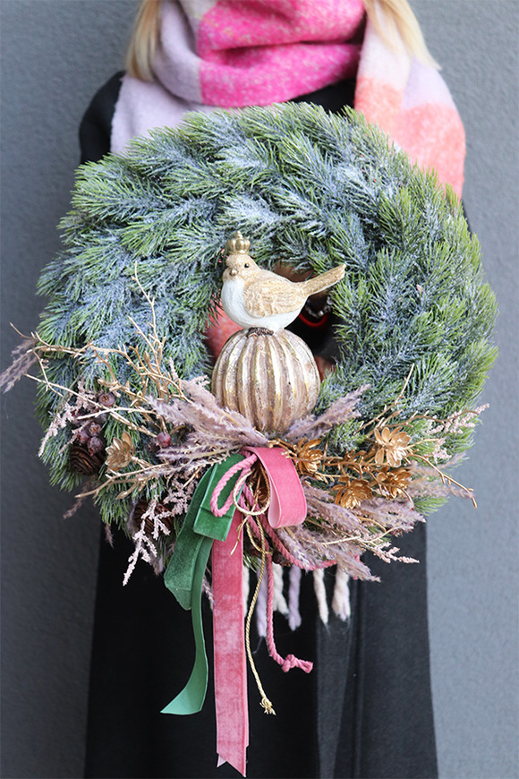 Gold Bird in Crown, zjawiskowy bożonarodzeniowy wianek, śr.35cm