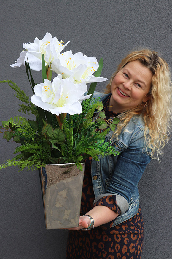 Amarylissia Silver, dekoracja kwiatowa z amarylisem, wys.60cm 