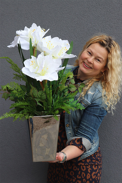 Amarylissia Silver, dekoracja kwiatowa z amarylisem, wys.60cm 