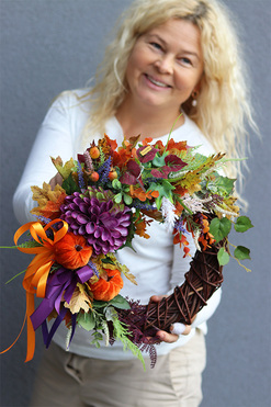 Ferinato Jesień 2, wianek z welurową dynią, śr.38cm  