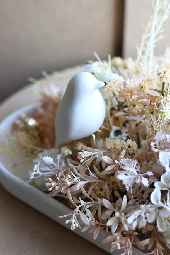Boho Easter, stroik wielkanocny z ptaszkiem
