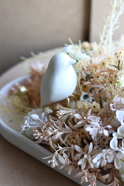 Boho Easter, stroik wielkanocny z ptaszkiem