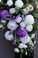 Herklia, obfita wiązanka nagrobna biało fioletowa, dł.92cm