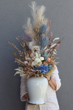 Boho Blue, dekoracyjny bukiet w wazonie, wys.92cm 