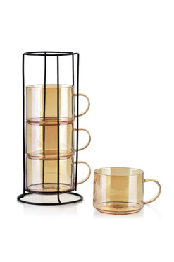 Peters, komplet filiżanek w stojaku, 4 sztuki, poj.350ml