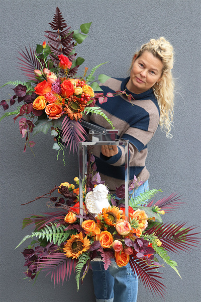 Angelo Garden Jesienny, komplet dekoracji nagrobnych, bukiet + lampion