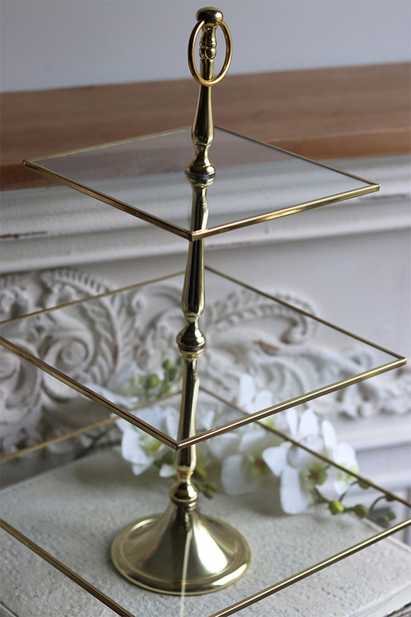 etażerka trzypiętrowa, kwadratowa, Lux Villa Gold Glamour