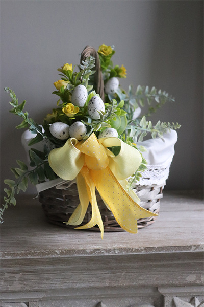 dekorowany koszyczek wielkanocny z serwetką, Yellow Spring, wys.24cm