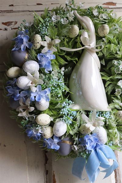 Gąska, wielkanocny niebieski wianek, śr.30cm