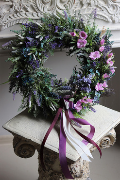 Viella, wianek z lawendą, szafirkami i ptaszkiem, śr.45cm