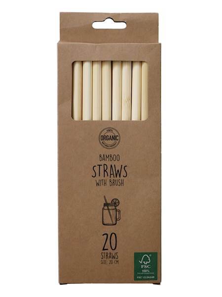 Bamboo LifeStyle, bambusowe słomki do napojów, 20szt + szczotka