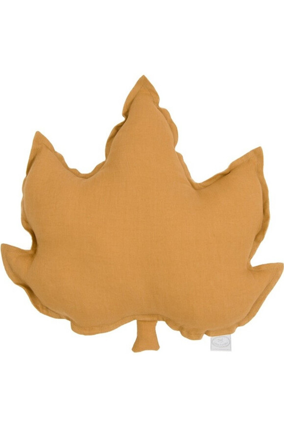 Maple Leaf, lniana poduszka w kształcie liścia, karmelowy