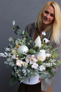 Bielloso LED, mroźny flowerbox świąteczny, wys.55cm  